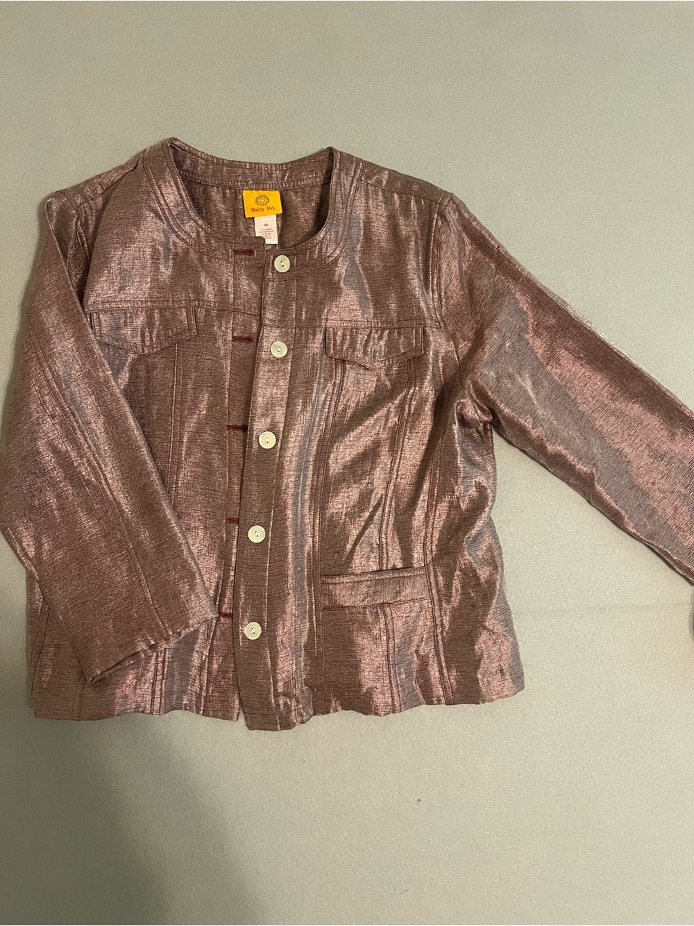 Ruby Rd. Metallic Rose-Brown Button Jacket